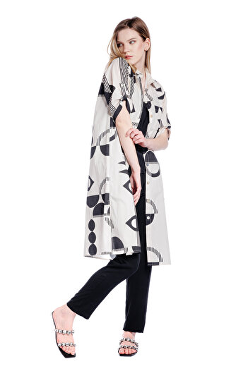RVL Long black/white cotton shirt with abstract print