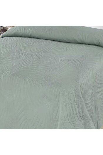 divendi-ro Blanket for double bed with two sides, leaf pattern, 220x240 cm, mint green