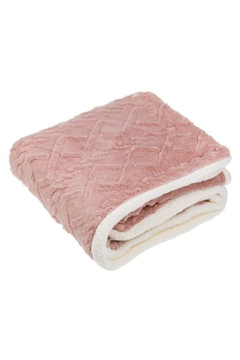 divendi-ro Decorative blanket for winter, with two velvety, fur-like covers with rhomboid pattern, pink/white