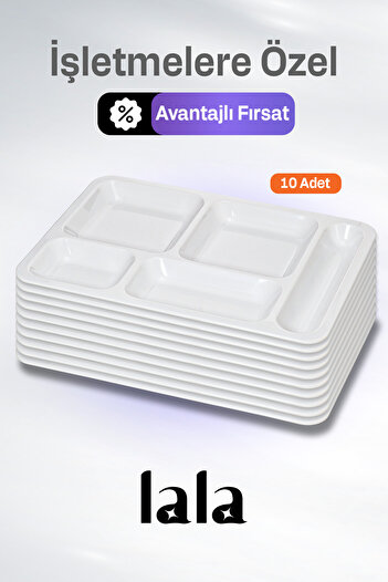 Lala Mutfak Gözde 5 Compartment Table Dish, Serving Plate (Set of 10) - Break Resistant Melamine (40 X 28 cm)