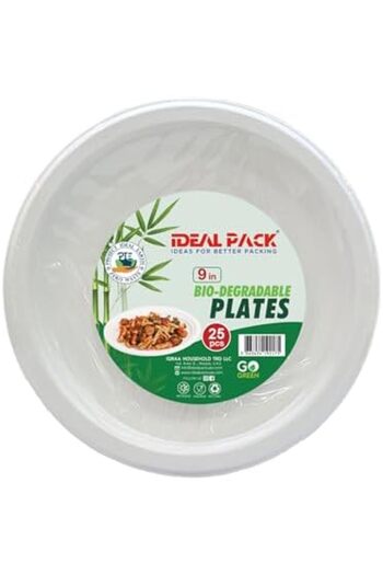 Ideal Pack Biodegradable Plate 9-inch – 25 Pieces | Eco-Friendly, Compostable, & Sturdy