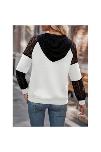 gl00my    Women's Long Sleeve Lace Hooded Viscose Two Thread Blouse