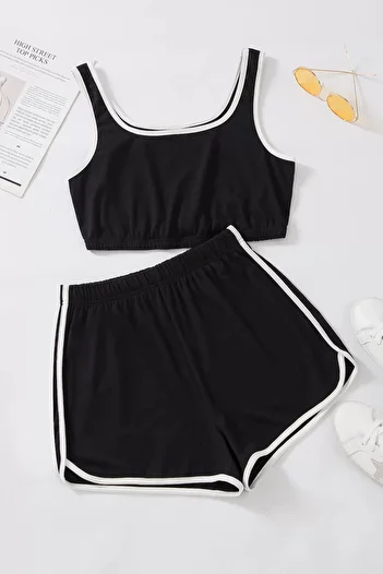 ALPINMODA Crop Shorts Set with Straps