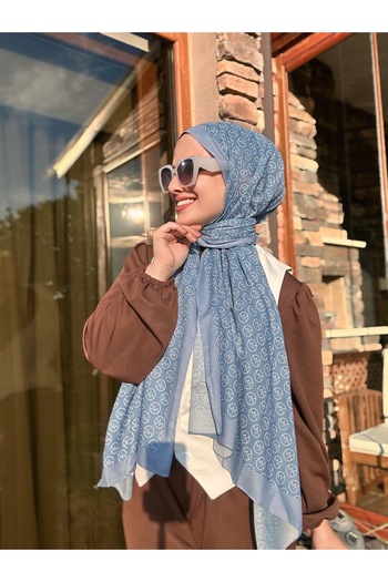 Modakaşmir Mk Pattern Cotton Shawl-Blue