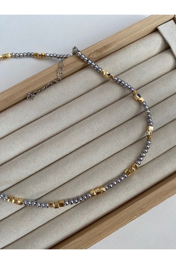 Pinery Jewels Silver Bulk Gold Square Detailed Summer Women's Necklace