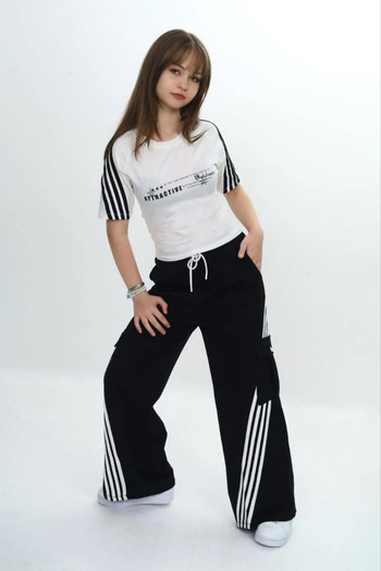 Joui Co Girls Cargo Pocket Girls Double Tracksuit Suit Pants & Short Sleeve T-Shirt – 100% Cotton-4034