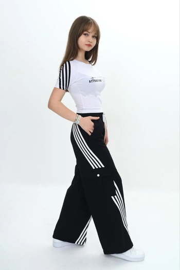 Joui Co Girls Cargo Pocket Girls Double Tracksuit Suit Pants & Short Sleeve T-Shirt – 100% Cotton-4034