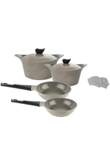 NEOFLAM Aeni, Cooking Set, 8 Pieces Set, (22-28 cm Pots, 22 cm Fry Pan and 26 cm Wok), Warm Marble C