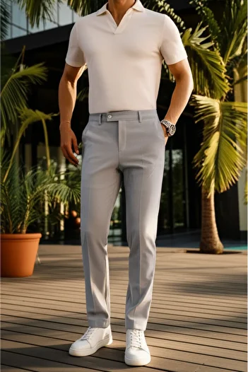 hello7 Light Gray Textured Slim Fit Smart Casual Trousers