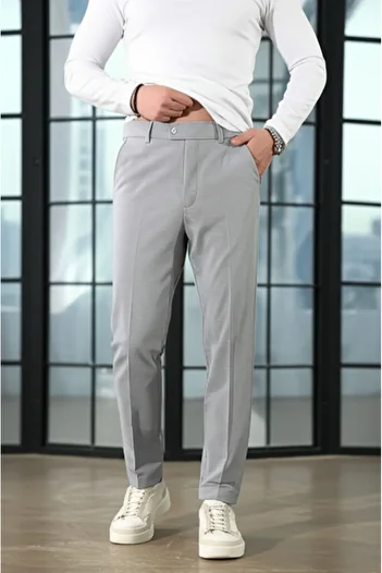 hello7 Modern Gray Slim Fit Men's Trousers - Micro Textured Fabric