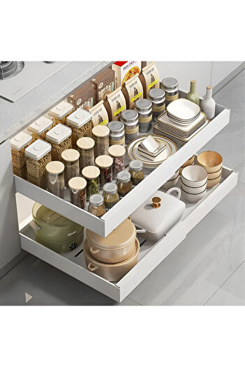 Herum Extendable, sliding organizer drawer with self-adhesive rails, Herum, White, 32-52 x 42 x 7 cm