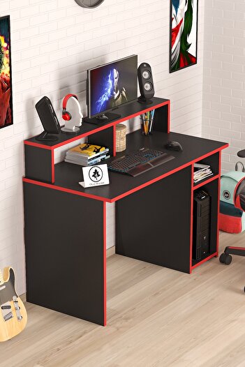 OlcayAksesuar Oyuncu Masası Gamer Model Çalışma Masası Siyah-Kırmızı Model