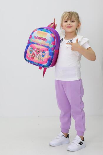 Probag Rucsac de școală pentru grădiniță pentru fete cu imprimeu cu caractere colorate LABUBU