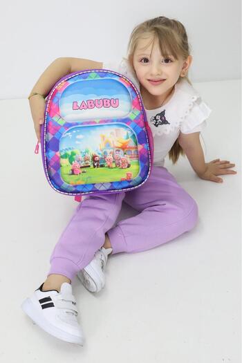 Probag Rucsac de școală pentru grădiniță pentru fete cu imprimeu cu caractere colorate LABUBU