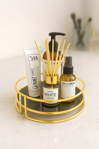 Sas Haus Gold Single Tier Cosmetic, Jewelry Organizer - Multipurpose Serving, Presentation Tray, Treat Organizer
