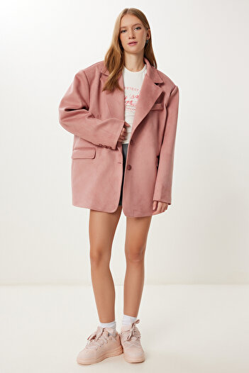 Happiness İstanbul Women's Dusty Rose Oversize Premium Suede Jacket Kt00016