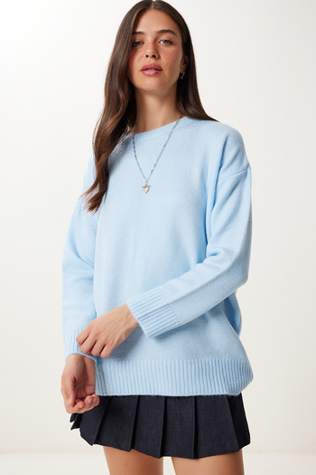 Happiness İstanbul Kadın Gök Mavi Oversize Triko Kazak PN00054