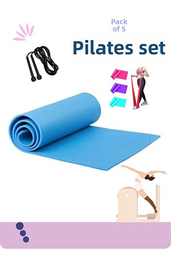 MEKOS Set de 5 perne Pilates - 3 benzi Pilates și frânghie de sărituri