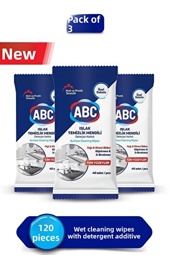 ABC Wet Cleaning Wipes 3 Pack 120 Sheets