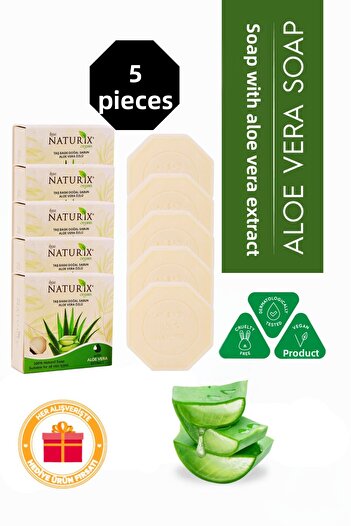 Naturix Aloe Vera Extract Stone Soap Eco Pack of 5 Moisturizing and Pore Supporting Care - 5X125 Gr