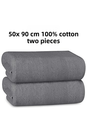 KAYABEY HOME Gray Hand Face Towel 50X90 cm 2 Pieces % Cotton Soft Modern Design Water Absorbent Bath Towel