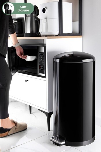 Prima Nova Stainless Steel Curved Lid Trash Can 40 Liters Black