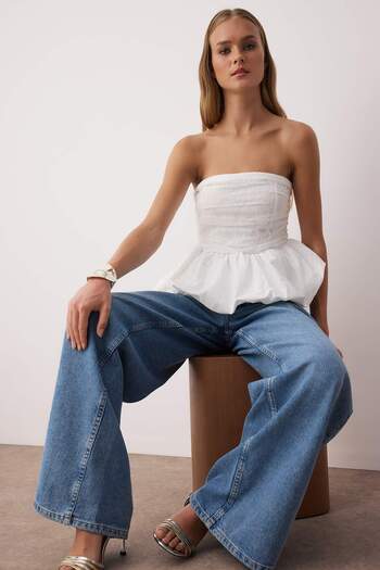 Trendyol Collection White Strapless Lace Detail Peplum Party Blouse Tpraw26Bz00004