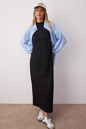 Trendyol Modest Μαύρο ύφασμα κατάδυσης - Αμάνικο φόρεμα με γιακά με φόδρα TCTSS24EB00230
