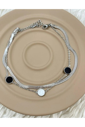 AntBls Round Stone Silver Steel Anklet