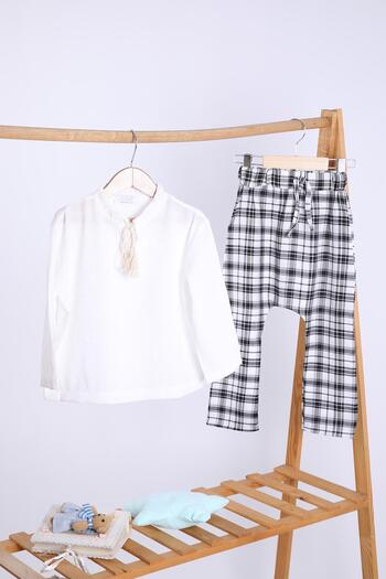 Babyhola Cotton Blouse Plaid Trousers Girl's Loose Suit 1153