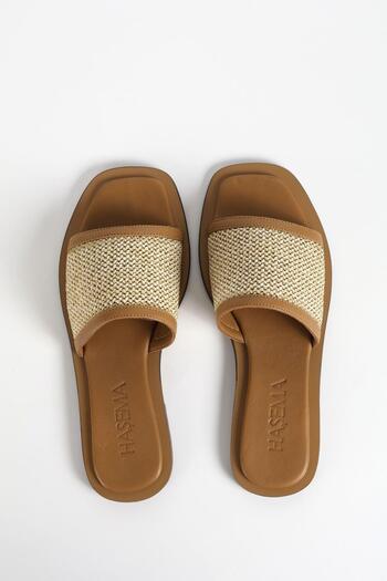 Haşema Women's Straw Detailed Brown Slippers 110-15