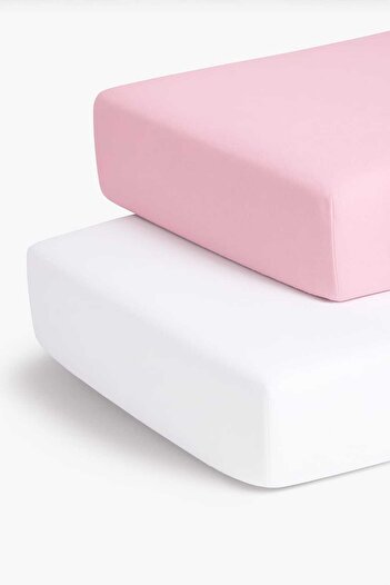 Bebek Özel Cotton Children's Fitted Sheet 90x190 (2 Pieces) White And Pink