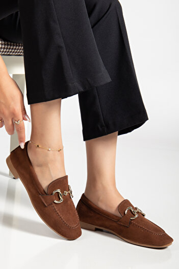 SKY UP Women's Bitter Brown Ballerina Loafer Moccasin Suede Casual Shoes
