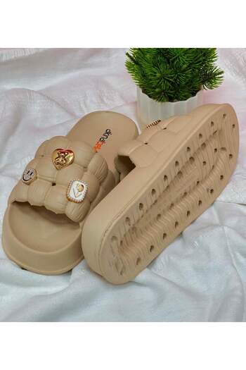 Akınal Bella Akinal Bella E288 Color Beige Orthopedic Tight Model Daily Stone Slippers for Women
