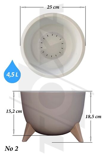 ToXA Ayaklı Küre Saksı 5 Litre Bej 25cm Plastik Drenajlı Süzgeçli Bonsai Bitki Çiçek Saksısı Ufo No2