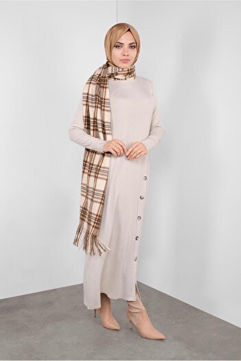 Alvina Button Detailed Knitting Dress 41032