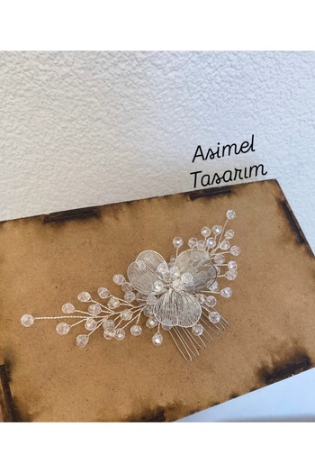 ASİMEL TASARIM Hair Accessory Wedding Henna Wedding Engagement Graduation Transparent Crystal