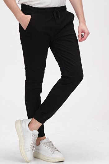 comstar Men's Basic Tight Black Jogger Pants with Elastic Waist