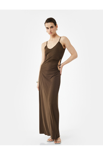 Koton Slim Fit Bead Detailed Midi Length Thin Strap Window Detailed Dress