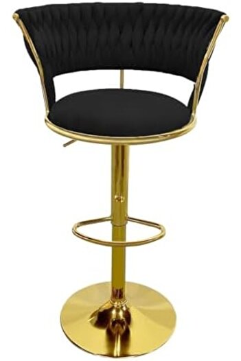 MAPLE HOME DECORATION Velvet Bar Stool Chair Adjustable High Backrest Upholstered Fabric Metal Leg