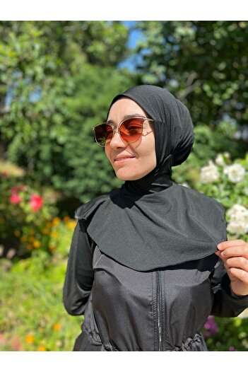 HOTEPS Hijab Bonnet, Black, Sports Hijab, Swimmer, Sea and Pool - Bonnet _With Neck Collar