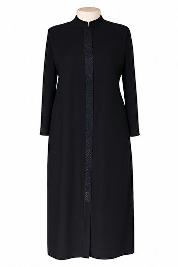 HESNA Elegant Black Ferace - Stone Embroidered on the Arm and Neck, Stylish Quality