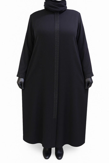 HESNA Elegant Black Ferace - Stone Embroidered on the Arm and Neck, Stylish Quality