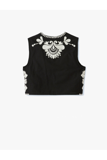 Koton Applique Embroidered Crew Neck Sleeveless Crop Vest