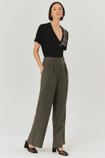 Exquise Pure Linen Palazzo Gray Trousers
