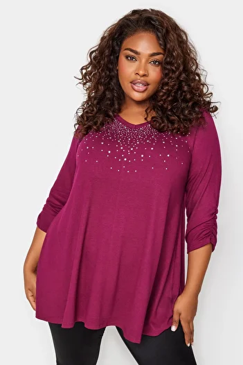 Stil Diva Plus Size V-Neck Studded Half Sleeve Blouse285017
