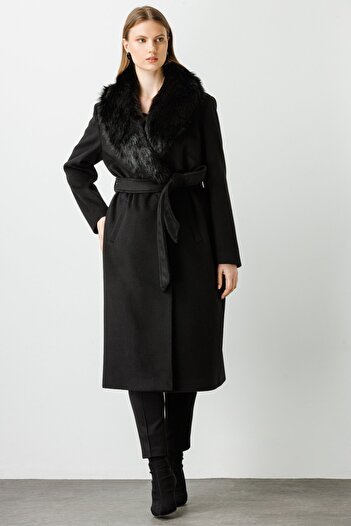 Ekol COAT BLACK WITH FUR COLLAR