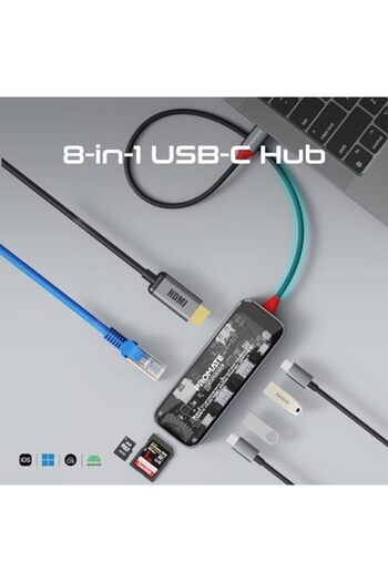Promate USB-C™ Transparent Media Hub, Premium 4K Display, with HDMI, Super-Fast 1000Mbps Ethernet,