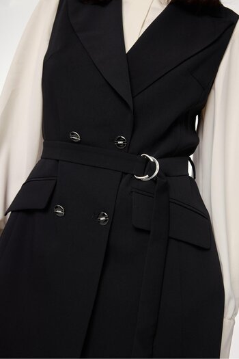 Zühre Double Breasted Collar Belted Black Triple Combination Suit Tk-0911