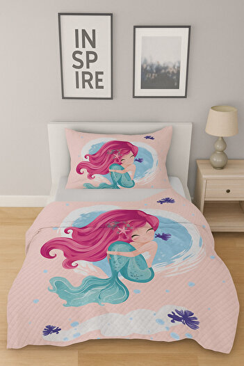 HOMESSA Mermaid Patterned Single Pique (with Pillow Case)